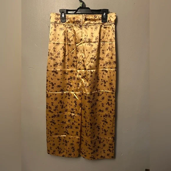 Zara Floral Satin Midi Skirt - copper/brown size M - Picture 3 of 9